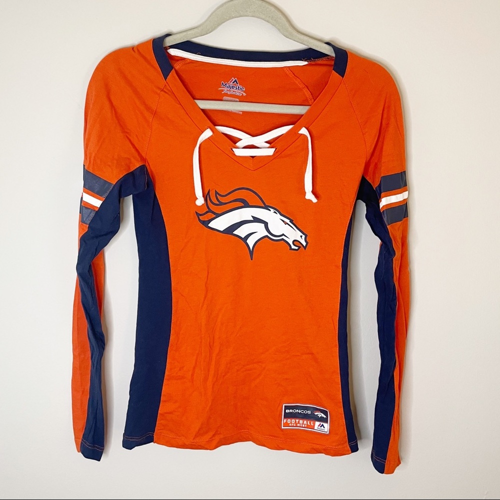 Denver Broncos Majestic Tie Front Long Sleeve Top